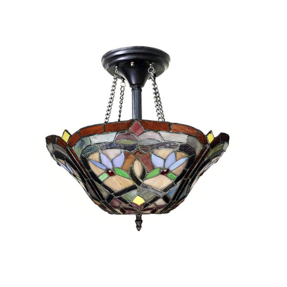 Chloe Lighting Tiffany-Style Semi-Flush Pendant, Victorian Design, Stained Glass, 14.5in Height, Multicolor, Model CH1T579AV16-UF2