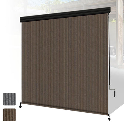 Shade&Beyond Outdoor Premium Roller Shades 4' W x 8' H with Valance, Exterior Roll Up Blinds Shade Cloth for Patio Porch Pergola, Mocha