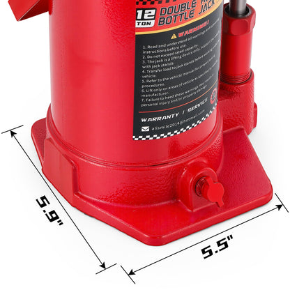 BAOSHISHAN Double Ram Bottle Jack Portable Hydraulic Bottle Jack (12 Ton Without Case)
