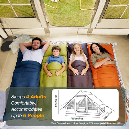 4-6 Person Inflatable Tents for Camping, Easy Blow Up Tent with Electric Pump, 4 Seasons Waterproof Air Inflatable Camping Tent House for Family Camping，Beige