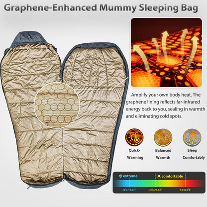 GEERTOP Portable Mummy Sleeping Bag with Graphene Lining for Adults Cold Weather 27°F to 40°F, Lightweight & Water-Resistant, Warm Compact for Camping Backpacking Hiking
