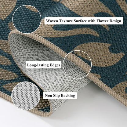 HEBE Easy Jute Area Rugs 8x10ft, Large Outdoor Rug for Patios Non Slip Washable, Floral Floor Carpet for Indoor Outdoor Bedroom Dining Room Balcony Porch