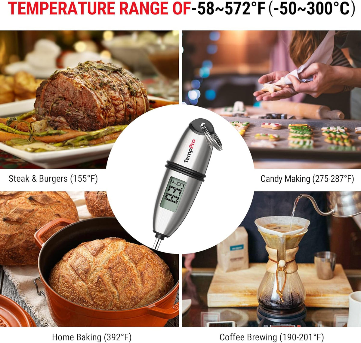 TempPro Digital Food Thermometer - Super Long Probe for Cooking, Baking & BBQ | 2 Pack