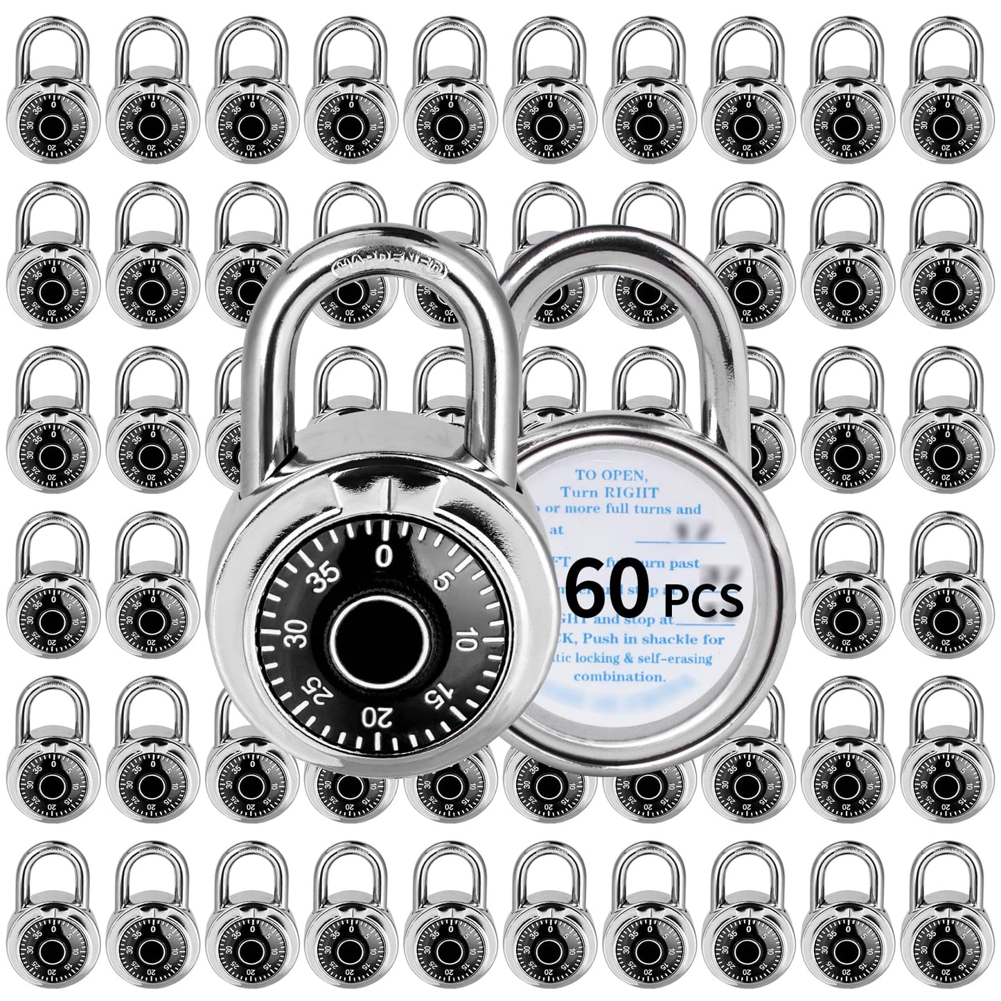 Combination Lock, LQYN Standard Dial Combination Lock, Pack of 60; Black Turnplate, 2 in. Wide, Fixed Three Digital Combination, for School, Gym & Locker, Toolbox, Gate
