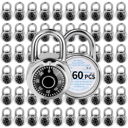 Combination Lock, LQYN Standard Dial Combination Lock, Pack of 60; Black Turnplate, 2 in. Wide, Fixed Three Digital Combination, for School, Gym & Locker, Toolbox, Gate