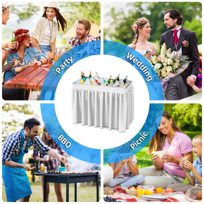 SHAREWIN Folding Ice Cooler Table, Skirt &Drain Hose Plastic Chill Table to Keep Drinks Cool, Portable Foldable Self-Serving Beverage Cooling Bar for Parties, Picnics, Barbecues, Fishing(White
