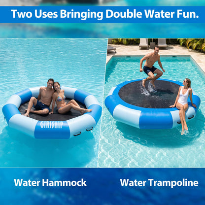 GIRISHIP Inflatable Water Trampoline, Floating Lake Trampoline for Adults Portable Bounce Swim Platform for Lake, Pools with Pump and Rope Ladder