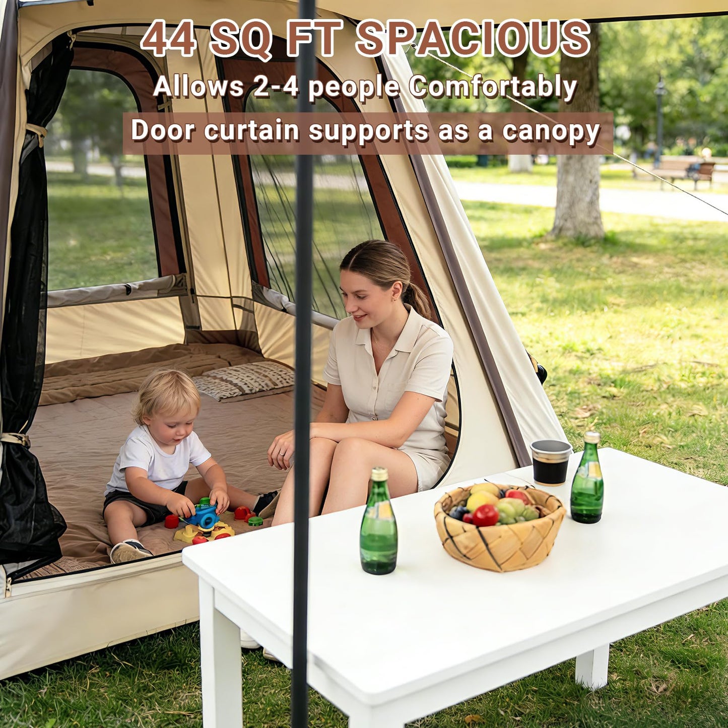 Ziziella Inflatable Tents for Camping, Easy Setup Inflatable Tent Glamping Tent with Pump,Waterproof Oxford 4 Season Air Tent with Skylight Mesh Windows for 2-4 Person