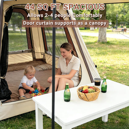 Ziziella Inflatable Tents for Camping, Easy Setup Inflatable Tent Glamping Tent with Pump,Waterproof Oxford 4 Season Air Tent with Skylight Mesh Windows for 2-4 Person