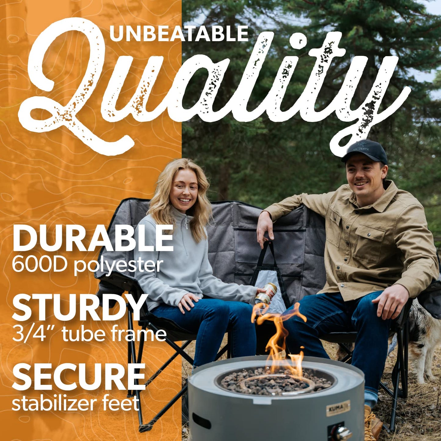 Kuma Outdoor Gear Kozy Bear Chair with Carry Bag, Ultimate Portable Luxury Outdoor Double Camping Chair for Glamping, Sports & Outdoor Adventures (Heather Grey/Black)