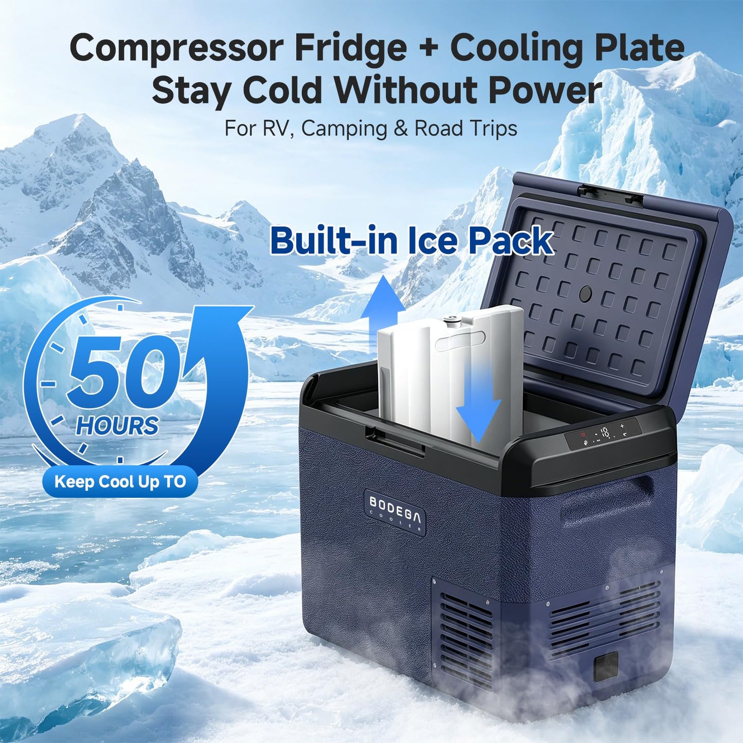 BODEGA 12 Volt Car Refrigerator 32 QT Portable Freezer IPX4 Waterproof Car Fridge Electric Cooler for Truck Van Camping Travel DC Compressor Ultra-Quiet 31dB 12/24V DC 110-240 Volt AC,-4℉ to 68℉