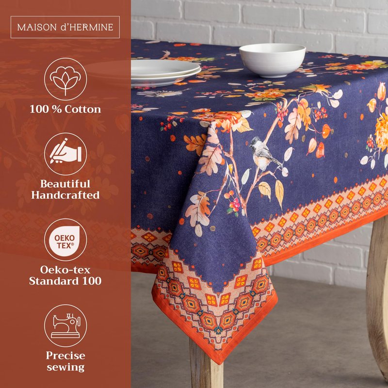 Maison d' Hermine Table Cloth Rectangle Table 100% Cotton 60 x 108 Inches Fall Tablecloth Reusable Everyday Use for Thanksgiving Christmas Decorations Dining Farmhouse Party (Kelim - Infinity)