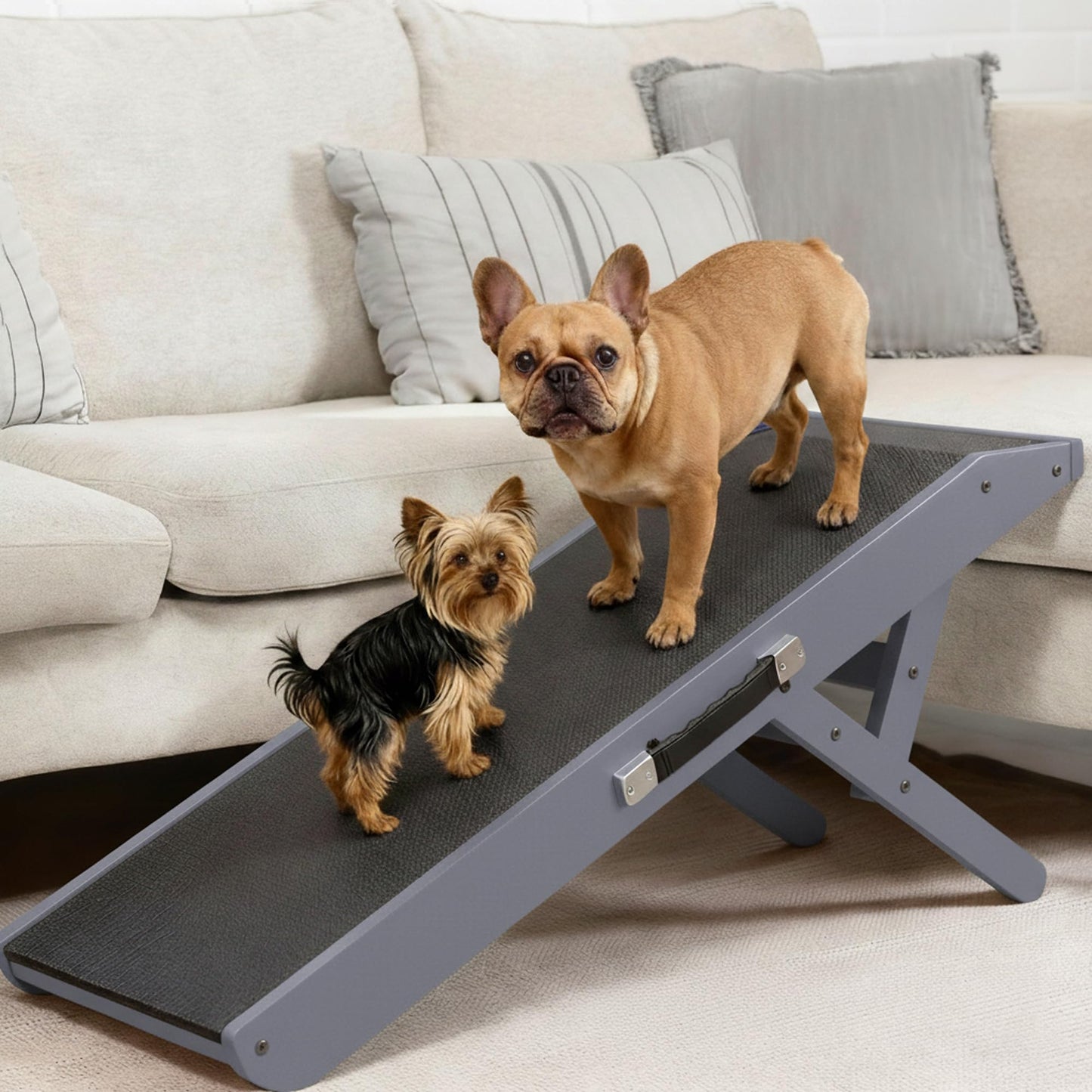 Dog Ramp for Couch – Non-Slip, Sturdy Build Foldable Wooden Dog Ramp – Supports up to 200 lbs – 7 Adjustable Heights (14"–20.5") – Enhanced Stability – Birchwood Pet Ramp for Small Dogs – Gray