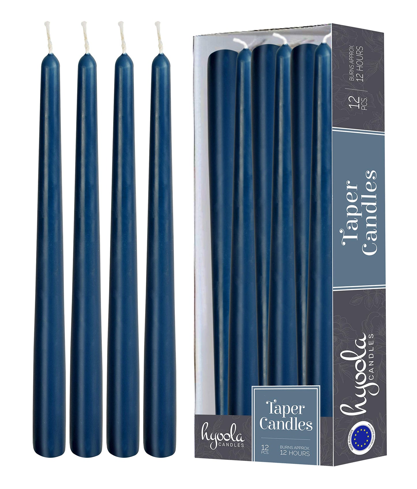 Hyoola 12 Pack Tall Taper Candles - 14 Inch Midnight Blue Dripless, Unscented Dinner Candle - Paraffin Wax with Cotton Wicks - 12 Hour Burn Time