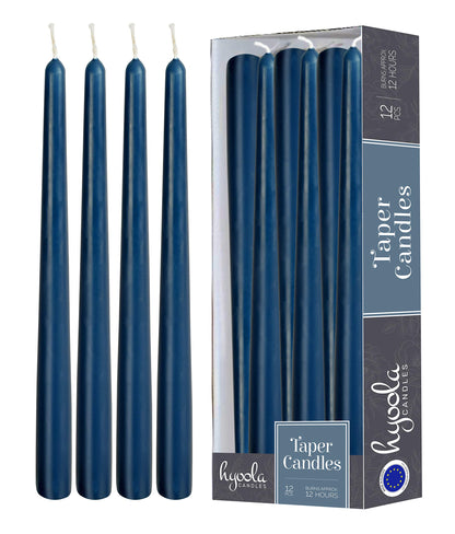 Hyoola 12 Pack Tall Taper Candles - 14 Inch Midnight Blue Dripless, Unscented Dinner Candle - Paraffin Wax with Cotton Wicks - 12 Hour Burn Time