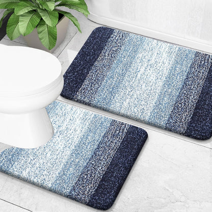 OLANLY Ombre Bath Rug Set - Soft and Absorbent 2-Piece Bathroom Rugs in Airy Blue | 24x16 & 24x20 Inches