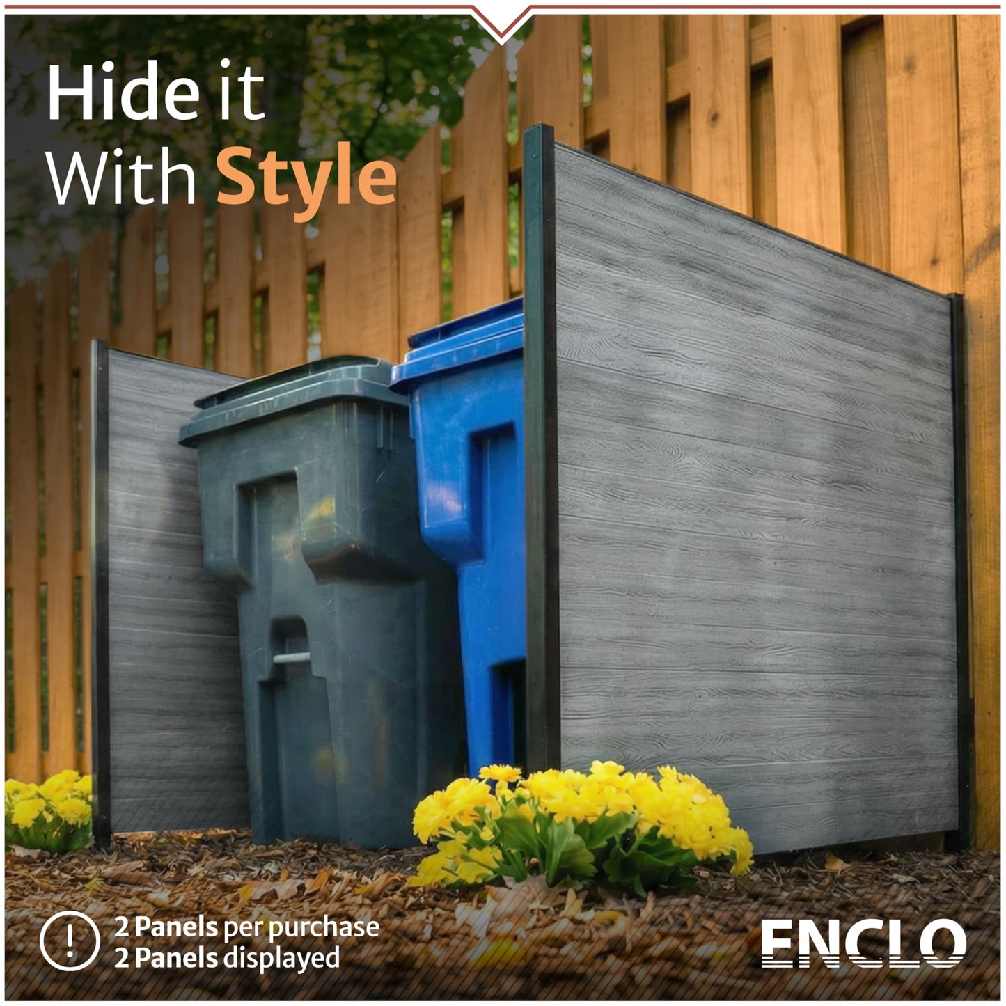 Enclo Privacy Screens EC18002 Lincoln WoodTek Vinyl Outdoor Privacy Screen, Conceals Trash Bins and A/C Units, Full-Coverage No-Dig Kit 3.5ft H x 3.5ft W, Charcoal Color (2-Panels)