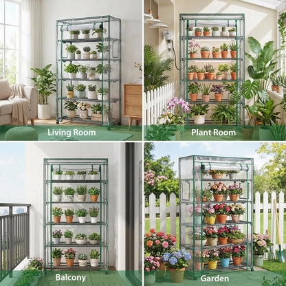 Indoor Greenhouse with Grow Lights & Wheels, 5 Tier Wire Shelf PVC Tent Portable Mini Green House Cabinet Kit for Plant Seed Starting Mushroom Grow