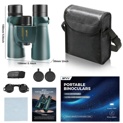 BFVV 10x42 Binoculars for Adults High Powered, IP67 Waterproof Fogproof Compact Binoculars with Low Light Vision for Bird Watching Hunting Hiking Travel Camping Cruise Sports Stargazing Gift for Men