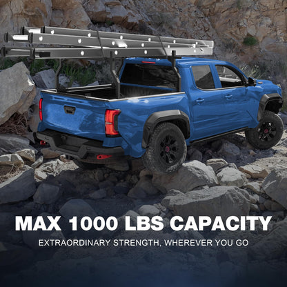 Ladder Rack for Truck Bed, Adjustable 46"-71" Width Heavy-Duty Truck Rack with E-Coating & Powder-Coated Finish, 1000LBS Capacity, No-Drilling Universal Fit for Kayaks Canoes Ladders Camping Gear