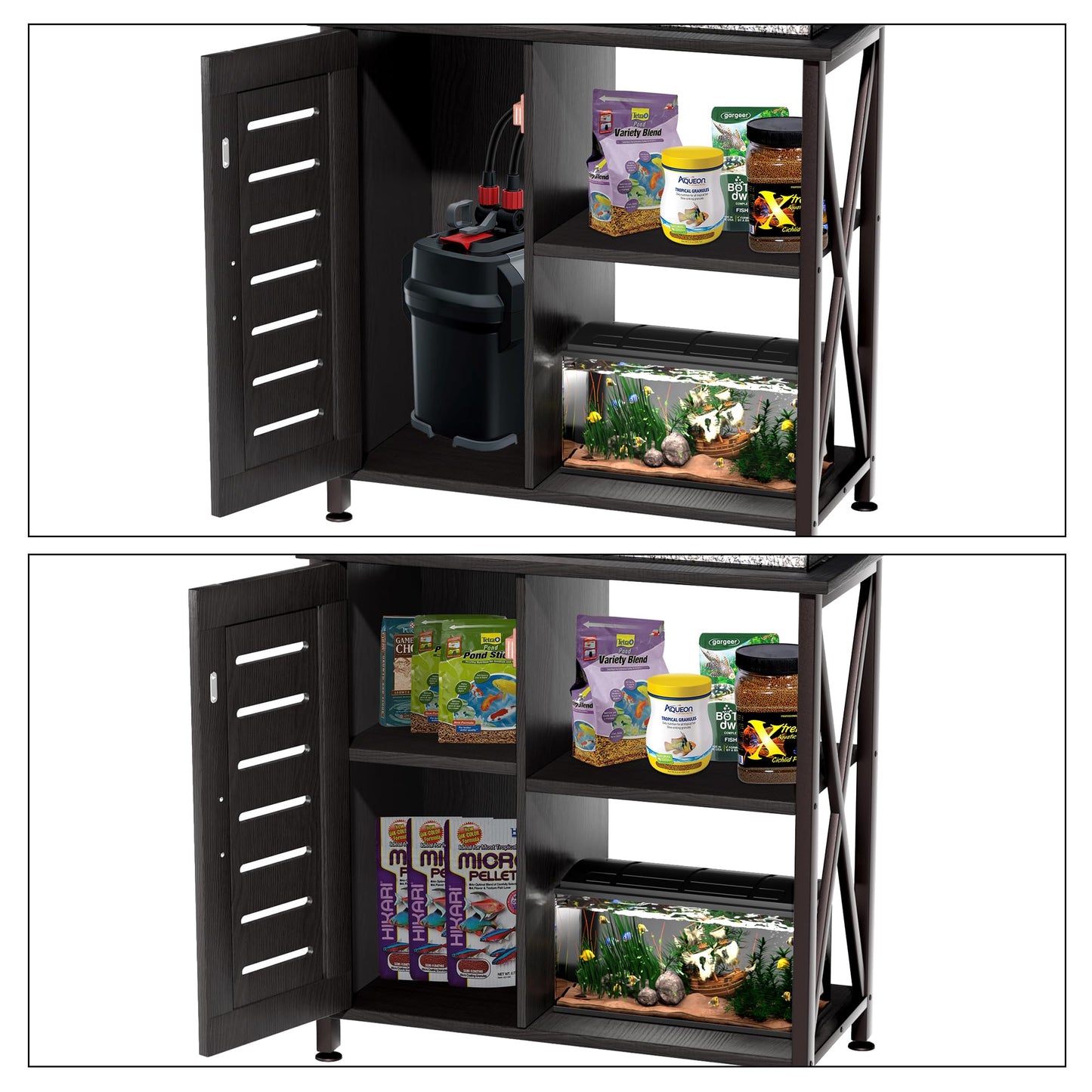 Herture 20-29 Gallon Fish Tank Stand, Aquarium Stand with Cabinet Accessories Storage, Heavy Duty Metal Frame, 31.49" L*15.74" W Tabletop, 330LBS Capacity, Black PG07YGB