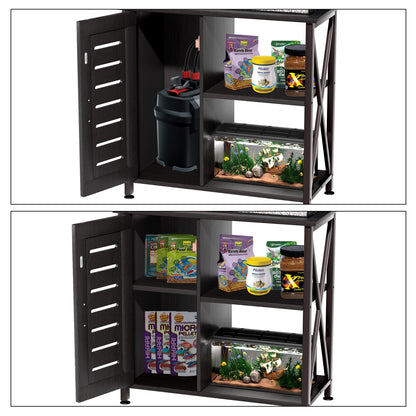 Herture 20-29 Gallon Fish Tank Stand, Aquarium Stand with Cabinet Accessories Storage, Heavy Duty Metal Frame, 31.49" L*15.74" W Tabletop, 330LBS Capacity, Black PG07YGB
