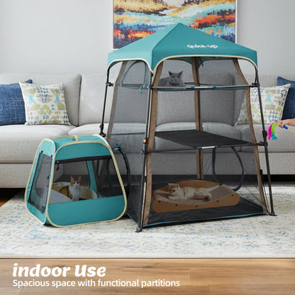 Extra Large catio Outdoor cat Enclosure,3-in-1 Cat Tower Tent with Tunnel/Pop Up Cube, Portable Catio,Cat Tent,Foldable Cat Enclosure for Indoor/Outdoor/Camping Weatherproof & Sunproof(Patented)