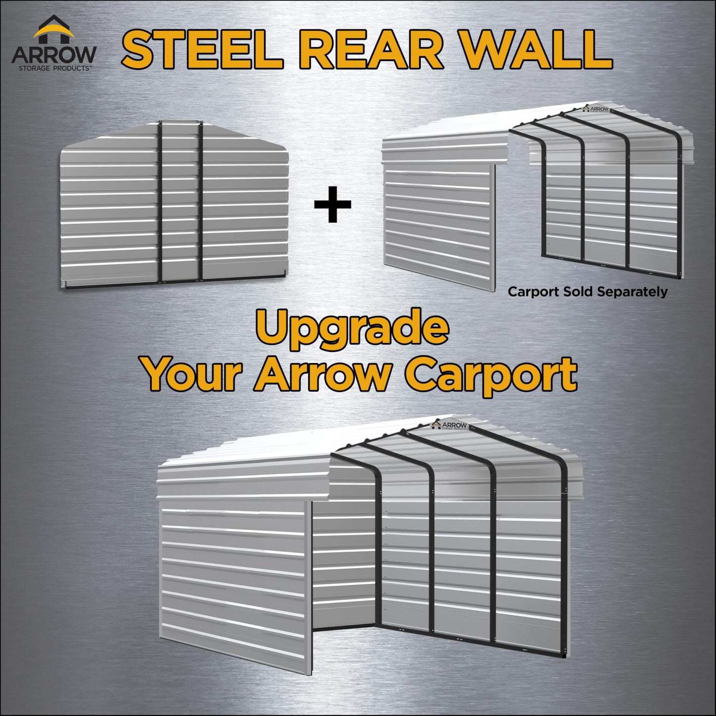 Arrow 10' x 9' All-Weather Galvanized Steel Rear Carport Enclosure Wall Kit with Frame and Hardware, Eggshell