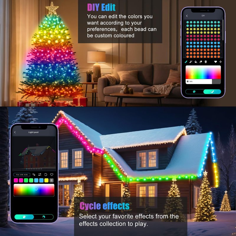 Electight Fairy Lights 66FT/20M, [APP & Remote Control] 200 LEDs RGB Smart IC Multicolor String Lights Indoor, Music/Voice Sync Color Changing, IP65 Waterproof String Lights for Bedroom, Party, DIY