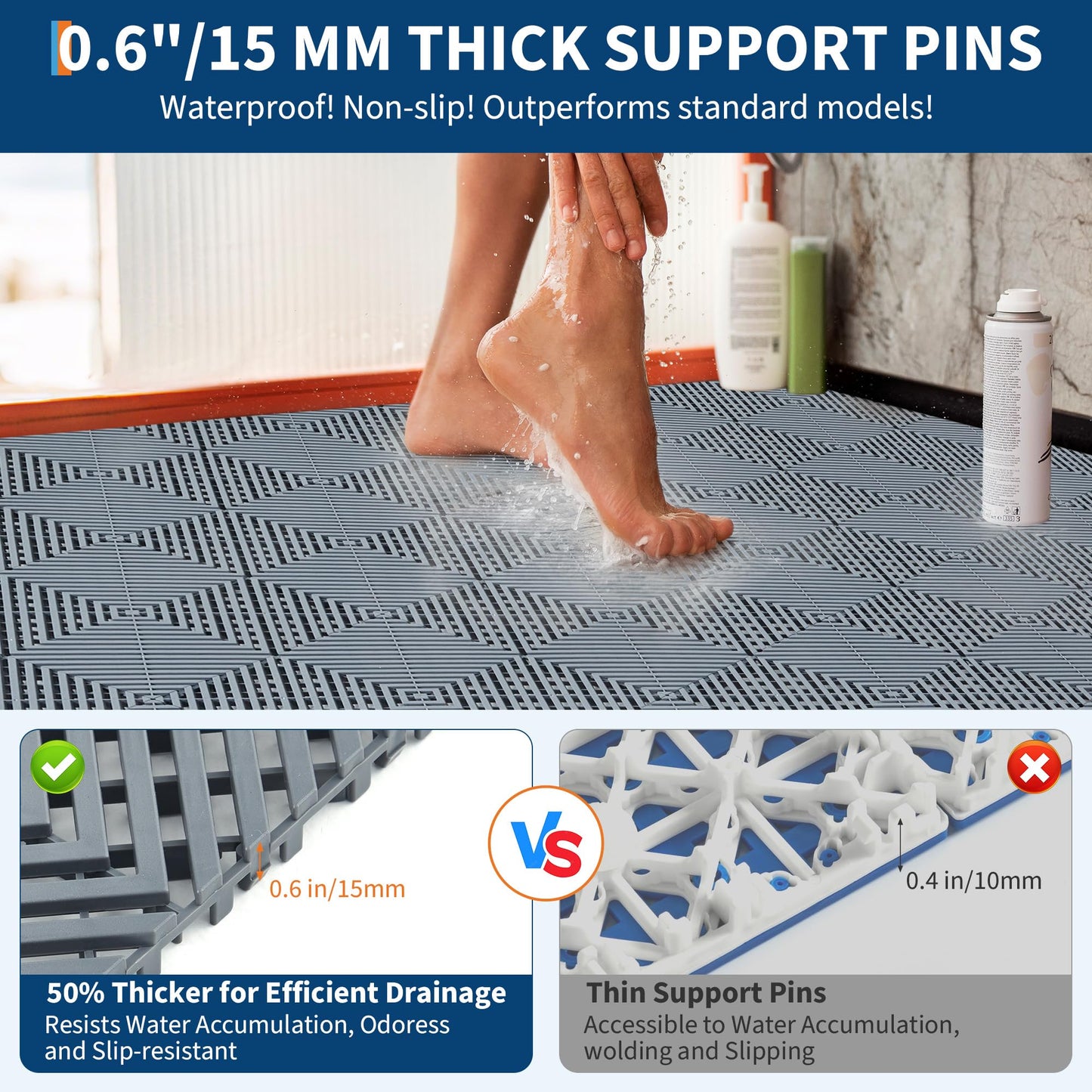 100 Pack Interlocking Floor Tiles 12" x 12" Modular Interlocking Cushion Soft PVC Floor Non-Slip Splicing Waterproof Mat,Non-Slip Drainage Holes for Kitchen, Yard, Pool,Patio, Bathroom,Black