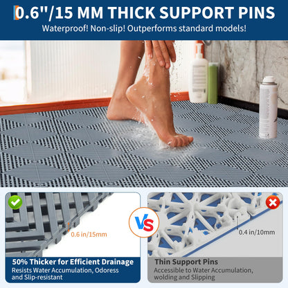 100 Pack Interlocking Floor Tiles 12" x 12" Modular Interlocking Cushion Soft PVC Floor Non-Slip Splicing Waterproof Mat,Non-Slip Drainage Holes for Kitchen, Yard, Pool,Patio, Bathroom,Black