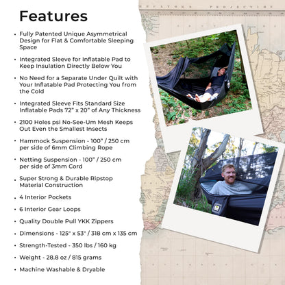 Hammock Bliss Sky Bed Bug Free - Insect Free Hanging Tent That Hangs Like A Hammock But Sleeps Like A Bed - Unique Asymmetrical Design Creates An Amazing Lay Flat Camping Hammock Sleeping Experience