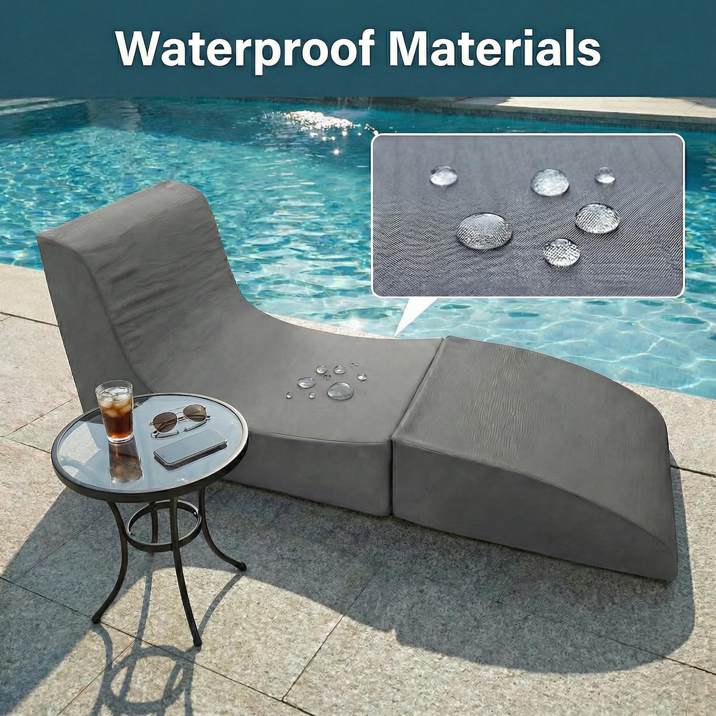 ARTETHYS Chaise Lounge Outdoor Bean Bag Chair with Back Support Small Patio Lounger Chair for Adult with Memory Foam Filled Waterproof Reading Couch Chairs for Outside, Pool, Living Room, Bedroom