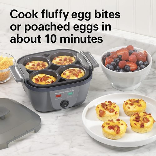 Hamilton Beach 6-in-1 Electric Egg Cooker - Versatile Hard Boiled, Sous Vide & Poached Eggs | Non-Stick Skillet, Grey