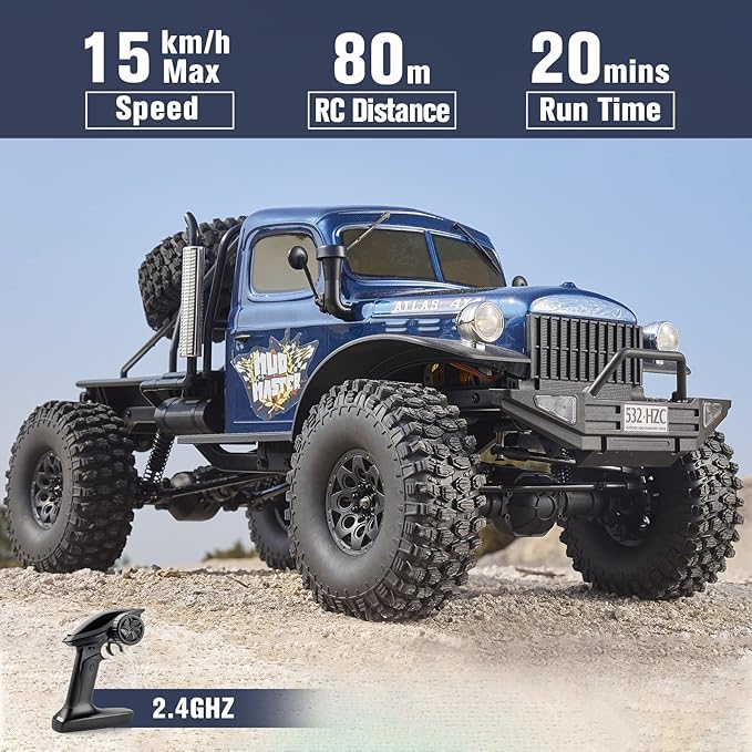 BEEZRC RocHobby 1/10 Scale Atlas RC Truck 4WD 2.4GHz RC Crawler RS RC Offroad Car Hobby Grade RC Remote Control car with Vehicle Transmitter for Adults(Blue)