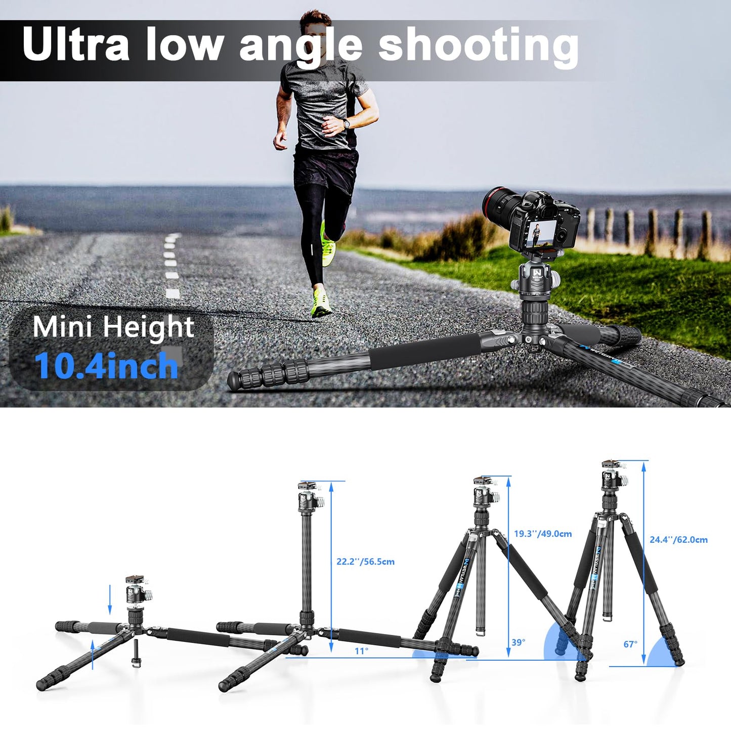 72.6'' Carbon Fiber Tripod Camera Monopod WEYLLAN Heavy Duty Tripod for Camera, 32.5mm Tube, Professional Camera Tripod with 44mm Arca Low Profile Ball Head, DSLR Stand for Telescope, Camcorder