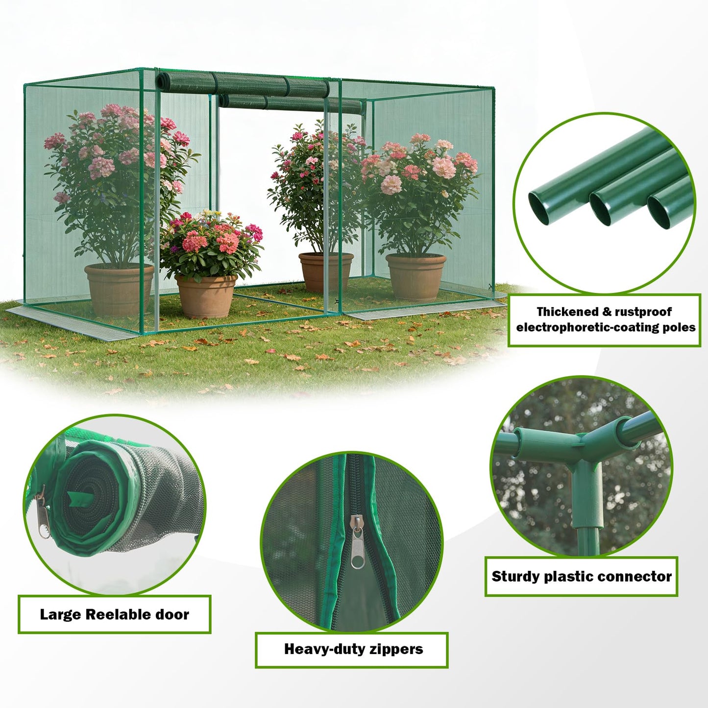 4 x 8 x 6 Ft. Crop Cage for Garden Plants – Plant Protection Tent with Zippered Door, Raised Bed Cover & Sturdy Frame – Wind-Resistant Garden Bed Cover for Outdoor Vegetables & Flowers