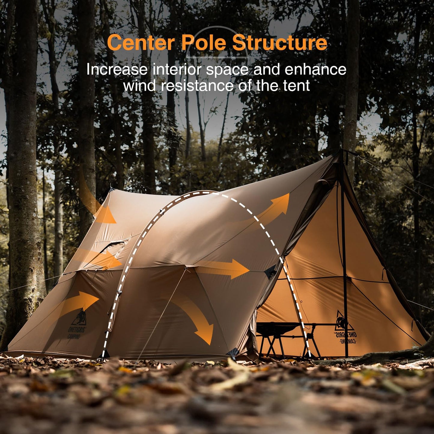 OneTigris ASH Canopy Hammock Hot Tent, Spacious Waterproof Windproof 4 Season Tent with Poles for Camping, Hiking, Bushcrafting, Survivalist, Car Trips (Coyote Brown)