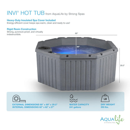Aqualife by Strong Spas Invi 5 Person Rigid Resin Hot Tub Spa, 11 Jets, 2BHP 2-Speed Pump, Stainless Steel Heater, 120V Plug & Play, Full Foam Insulation, 4 Season Outdoor, LED, Cover and Filter