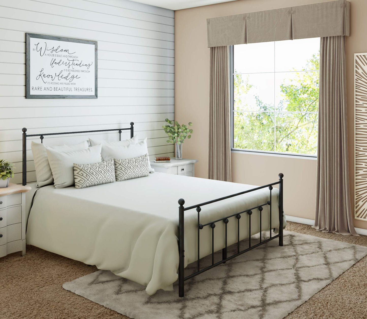 Golden Gate Beds Victorian Style Metal Platform Bed Frame with Antique Wrought Iron-Art Headboard and Footboard, Classic Cama Steel Mattress Foundation, No Box Spring Needed, Full Size, Black Finish