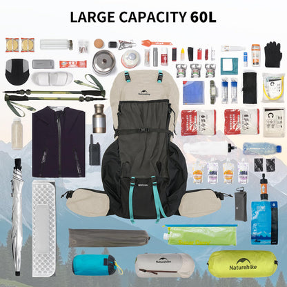Naturehike 60L Rock 2.0 Upgraded Internal Frame Hiking Backpack for Outdoor Camping Travel Backpacking, Ultralight with Rain Cover Backpack for Adults(White/L/60L)