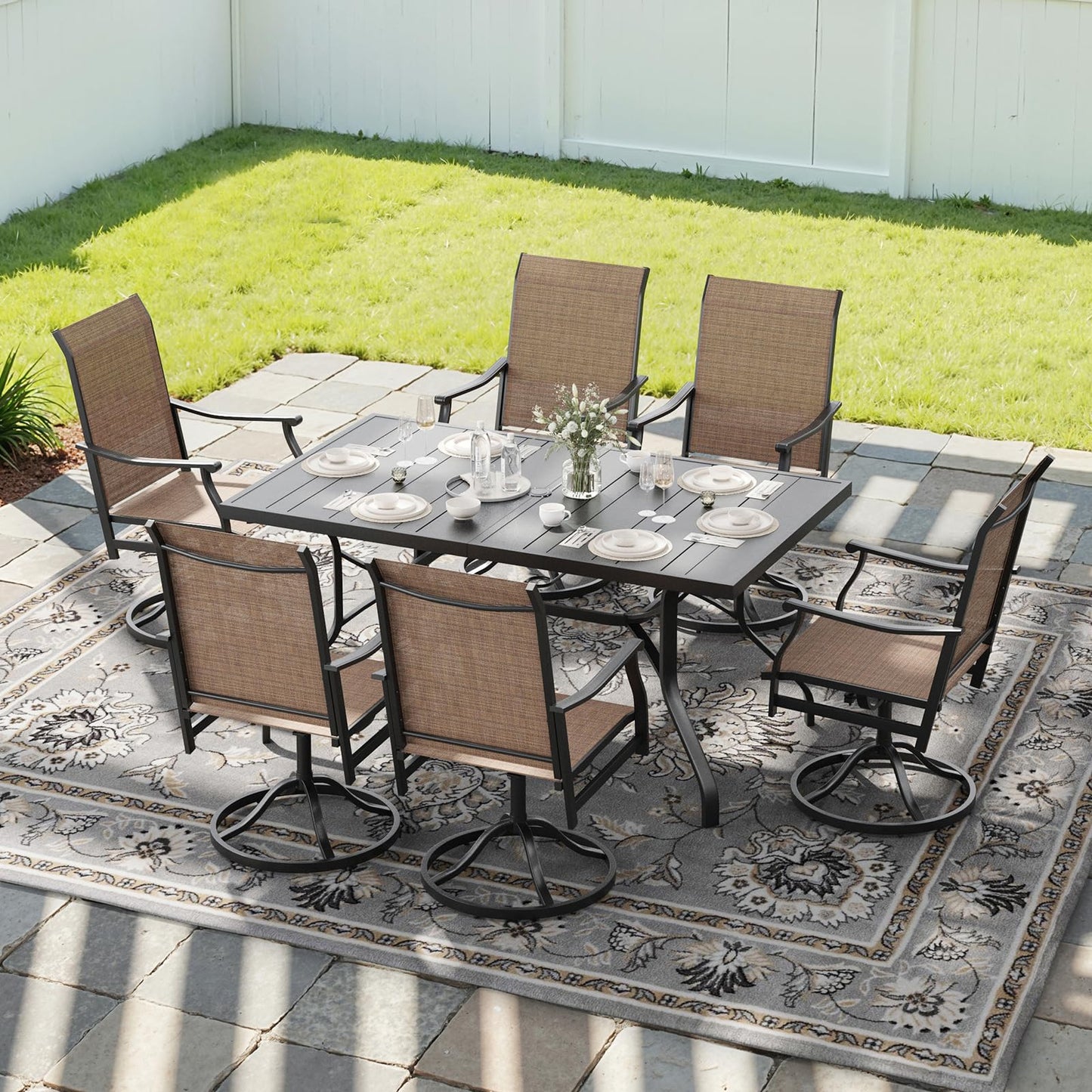 Soohow Outdoor Dining Chairs Set of 2, 360°Swivel Patio Dining Chair with Textilene Fabric, Outdoor Metal Armchair All Weather Resistant, Ergonomic Comfort, Perfect for Patio, Backyard, Balcony