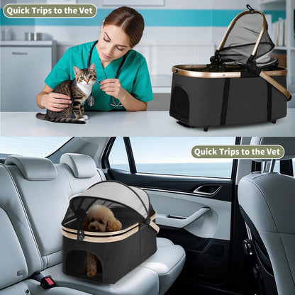 Double Pet Stroller for Dogs and Cats: Dog Stroller Foldable Travel Carriage with Detachable Carriers, Safety Belts, and 4 Lockable Wheels for Small to Medium Pets – Ideal for Multi-Pet Homes (Black)