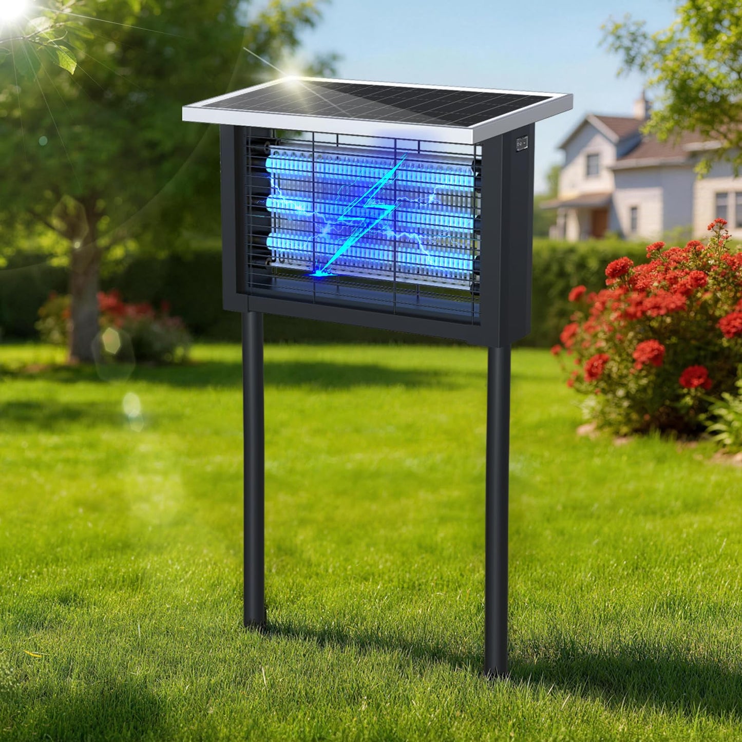 Solar Bug Zapper Outdoor, Upgrade 3-Tube 4500V Electric Mosquito Zapper, IPX6 Waterproof, Auto On/Off Rechargeable Electric Fly Insect Trap for Patio Yard Garden Camping RV (Black)
