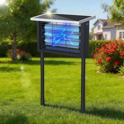 Solar Bug Zapper Outdoor, Upgrade 3-Tube 4500V Electric Mosquito Zapper, IPX6 Waterproof, Auto On/Off Rechargeable Electric Fly Insect Trap for Patio Yard Garden Camping RV (Black)