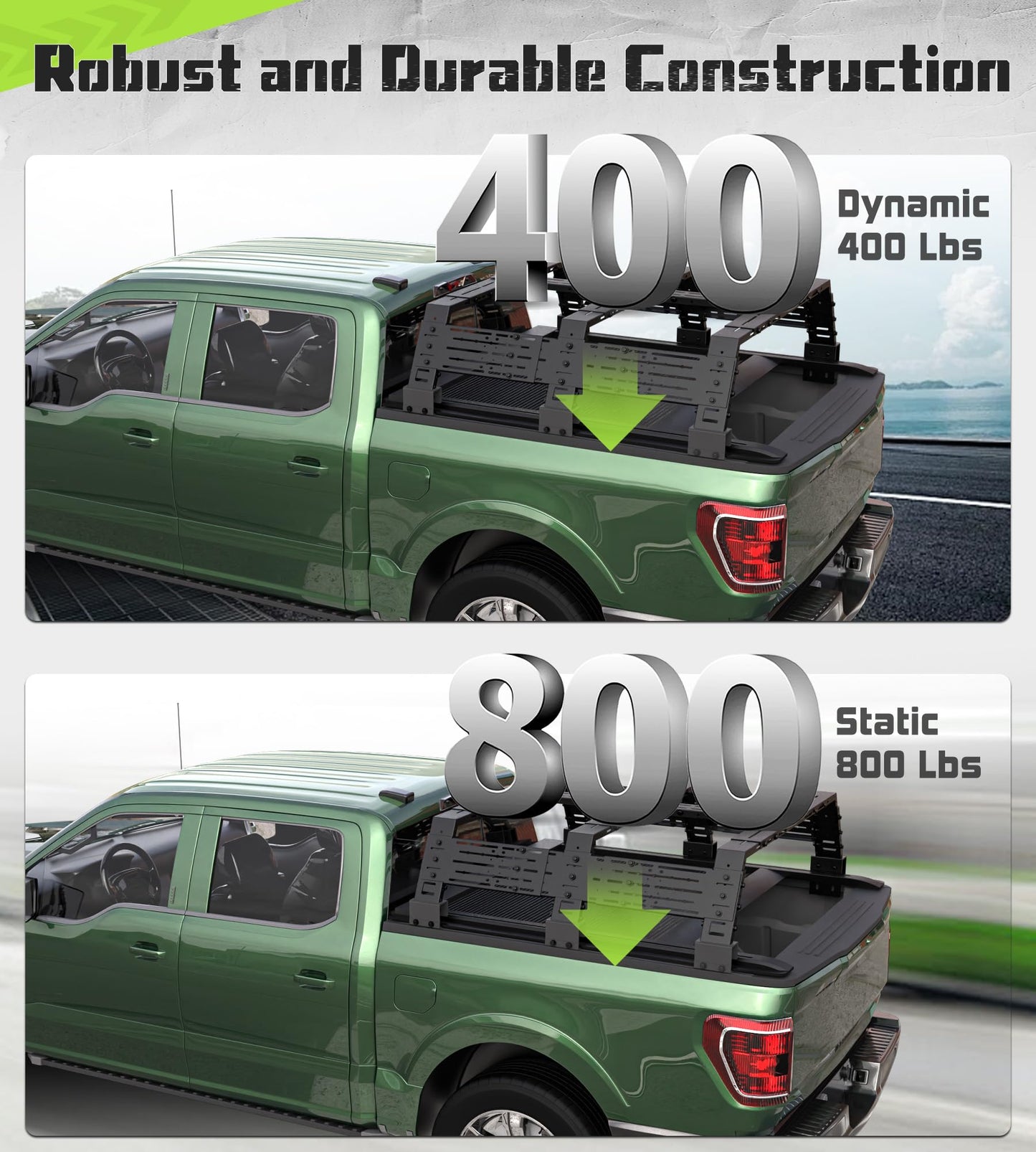 StarONE Truck Bed Rack Adjustable Height 16.7"/18.8"/23.3",Overland Bed Rack for Full-Size Trucks Without Bed Rails-Fit for Ford F-150,Dodge Ram 1500,Silverado 1500,Gmc Sierra 1500