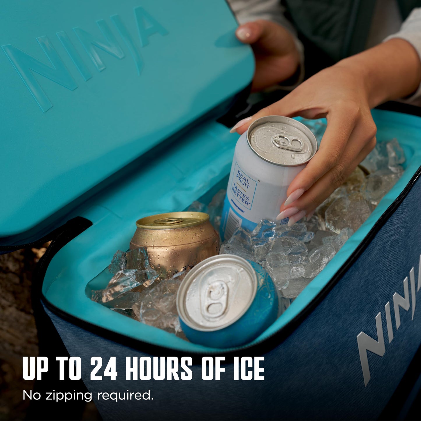 Ninja Backpack Cooler | FrostVault Go 24 Can Soft Cooler | Leakproof Zipper with Built in Can Opener, 2 Ice Packs & Dry Storage Drawer | for Hiking, Camping & More | Luminous Blue | FF124CY