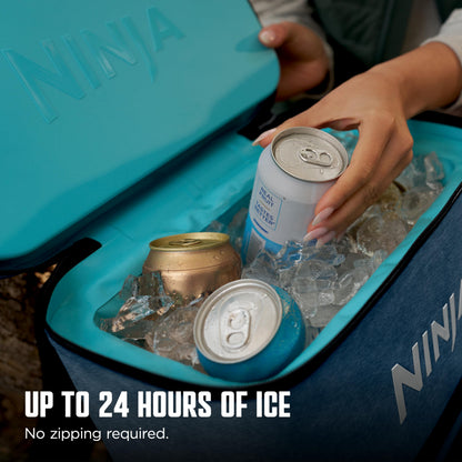 Ninja Backpack Cooler | FrostVault Go 24 Can Soft Cooler | Leakproof Zipper with Built in Can Opener, 2 Ice Packs & Dry Storage Drawer | for Hiking, Camping & More | Luminous Blue | FF124CY
