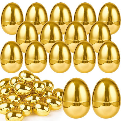 TURNMEON 36PCS Plastic Golden Easter Eggs, 2.36" Fillable Empty Gold Easter Eggs Bulk for Easter Basket Stuffers Fillers, Fillling Candy Treats Toys Eggs Hunt Classroom Prize Supplies and Party Favors