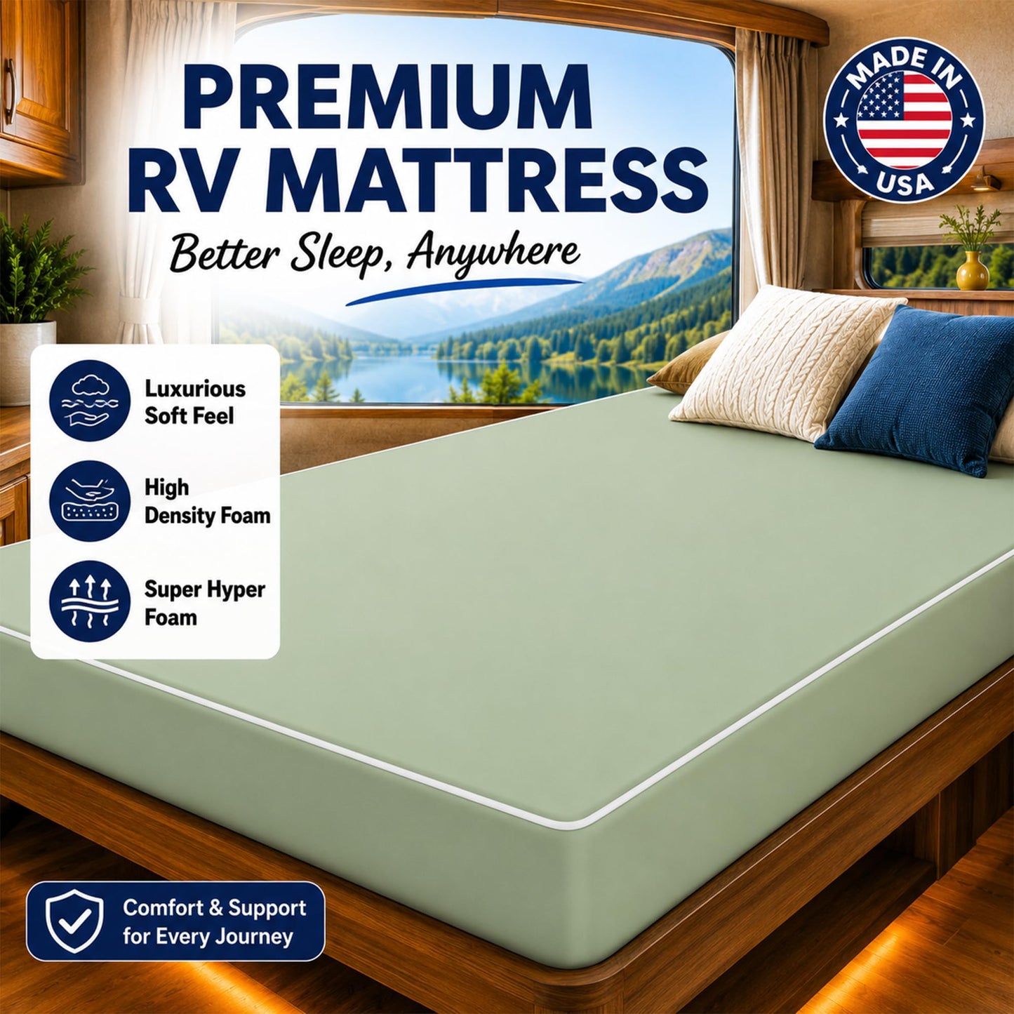 Greaton, 10-Inch Gel Memory Foam RV Mattress Replacement with Vinyl Cover, Medium Firm & Waterproof, Travel Camper Trailer Truck and Bunk, Pressure-Relief Support, Made in USA, 75" x 34"